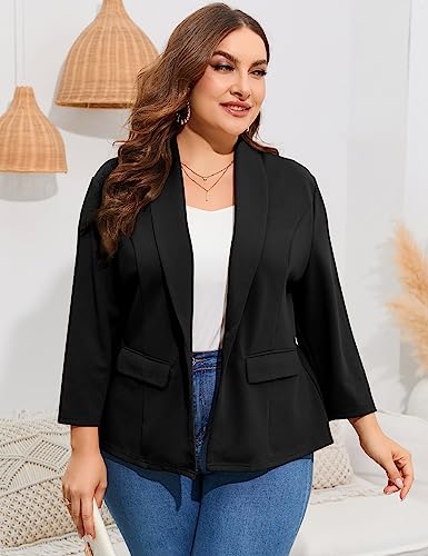 ShopWonder Women's Plus Size Casual Blazers Open Front Work Office Jackets Blazer with Pockets2