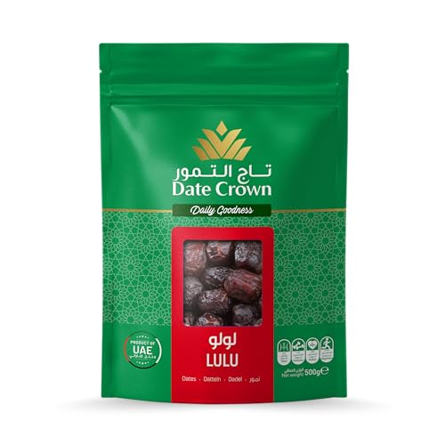 Date Crown Lulu Dates 500g Premium Rounded Emirate Soft Juicy & Naturally Sweet | High-Fiber Healthy Superfood Snack | 100% Natural Non-GMO & No Added Sugar | Authentic Arabic Dates