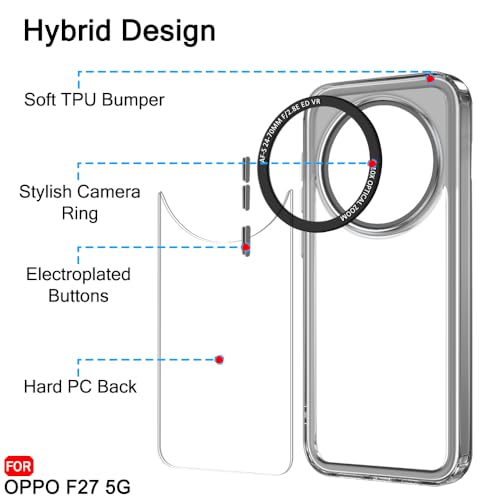 Image of TheGiftKart Hybrid Shockproof Back Cover Case for Oppo F27 5G | Stylish Camera Border | Electroplated Buttons | Crystal Clear Hard Back Cover Case (TPU & PC, Smoked Bumper)