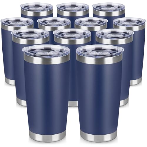 VQRRCKI 20 oz Tumbler Stainless Steel Tumblers Bulk with Lid Double Wall Insulated Coffee Tumbler Cups for Hot & Cold Drinks Powder Coated Travel Coffee Tumbler Mug Metal (Navy Blue, 12 pack)