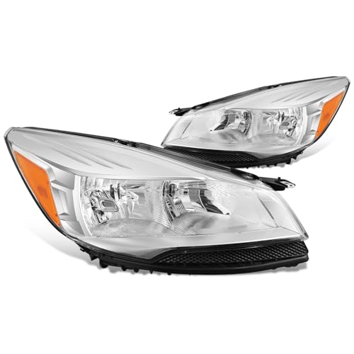 DNA MOTORING Headlight Assembly Compatible With 2013-2016 Ford Escape Driver & Passenger Side Chrome/Amber HL-OH-FESC13-CH-AM
