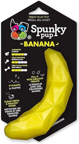Spunky pup Banana Treat Dog Toy | Fill with Healthy Treats for a Challenge | Promote Healthy Teeth and Gums | Non-Toxic Dishwasher Safe | Crazy Bounce Shape | Floats | For Small Dogs