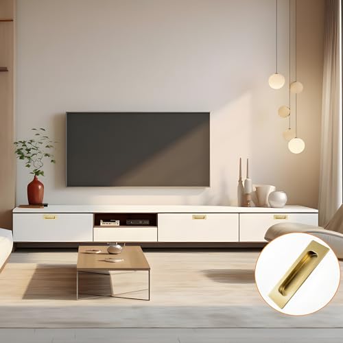 Image of MOROBOR 2pcs Square Bright Gold Flush Pull Recessed Finger Pulls, Length Sliding Door Handles Concealed Handle Stainless Steel Cabinet Pulls for Wardrobe Drawer