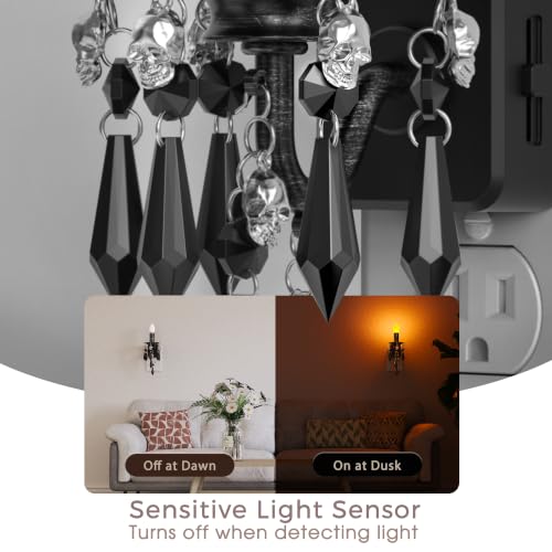 Image of Briignite Halloween Chandelier Night Light Plug in, Dusk to Dawn, Gothic | Dimmable Brightness Night Lights Plug into Wall, Amber Warm Glow, Skull Candlestick, Bathroom Bedroom Hallway Halloween Decor