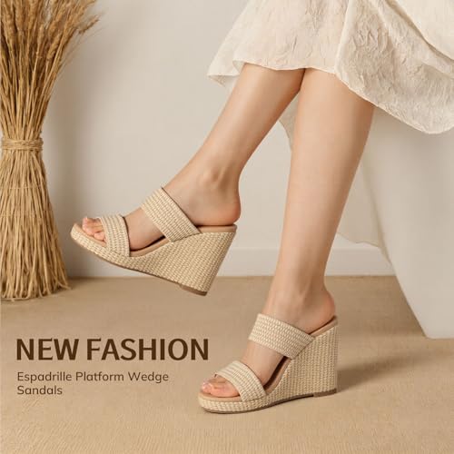 Image of mikarka Slip On Wedge Sandals for Women Open Toe Espadrilles Platform Slides Dressy High Heel Beach Summer Sandal Comfortable Wedges Shoe Mules