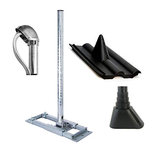 Premium X Deluxe X90-48 Dachsparrenhalter 90 cm Mast SAT Sparren Dach-Halterung mit Kabeldurchführung Dach-Abdeckung Frankfurter Dach-Ziegel Gummi-Manschette schwarz ALU-Mastkappe