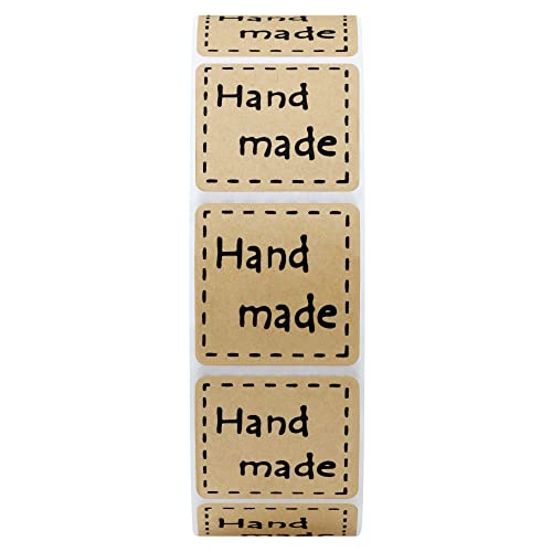 Hybsk Kraft Handmade Stickers With Black Font 1 Inch Square Total 1,000 Adhesive Labels Per Roll #TOP2
