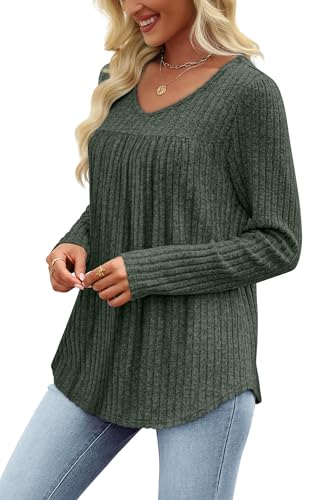 WIHOLL Long Sleeve Shirts for Women V Neck Lightweight Sweaters Casual Tunic Tops Outfits Fall Fashion Clothes 20254