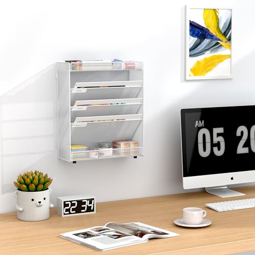 EasyPAG 5 Fächer Zusammensetzen Metall A4 Zeitschriftenhalter Wand Zeitschriften Wandhalter Aktenablage Dokumentenhalter Hängend Magazin Organizer Flyerständer Prospektspender,Weiß