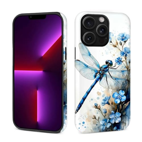 yicomon Compatible with iPhone 13 Pro Max Case, Blue Flower Dragonfly Pattern Print Matte Phone Case Durable Fashion Funny Liquid Silicone Case Soft Anti-Scratch Shockproof Protective Cover