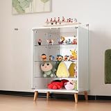 コレクションケース 4段 高さ調節可能 収納 背面ミラー付き フィギュア収納キャビネット ガラス扉 強化ガラス棚 耐荷重 (ホワイト, 幅60*奥行43*高さ88CM)