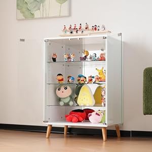 コレクションケース フィギュアケース ショーケース 4段 幅60×奥行43×高さ88cm 背面ミラー 強化ガラス棚 プッシュ扉 大容量 趣味 鑑賞 アクスタ 収納 (ホワイト)