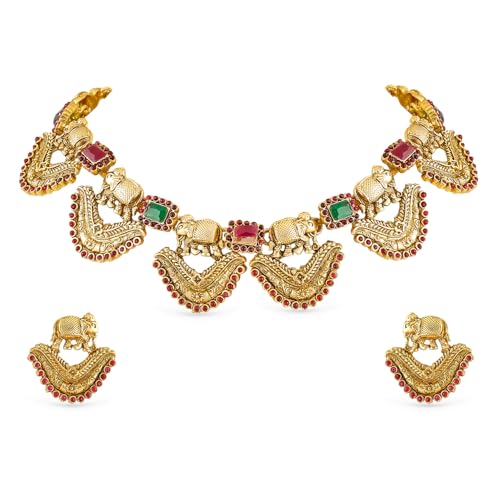 Image of Rubans Necklace Set Gold Plated Traditional Stylish Jewellery Gift for Women & Girls