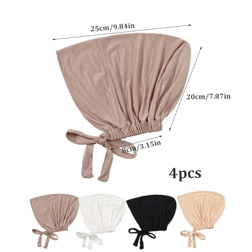 Hijab Undercap Hijab Caps Hijab Undercap Non Slip Hijab Scarf 4PCS Non Slip Hijab Cap Breathable Adjustable Hijab Underscarf with Tie-Back Closure Hijab Cap for Women3