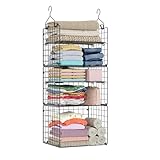 X-cosrack Closet Hanging Organizer Shelves - 5 Tier Wardrobe Organizers and Storage Bin, Hanging Organizer Shelves, Clothes Shelf with Adjustable Dividers for Bedroom Closet Sweater Shoes Handbag