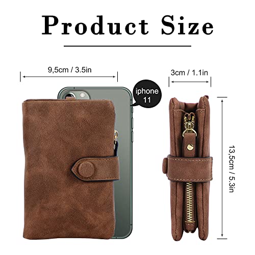 CONISY Small Wristlet Wallets for Women, Leather Bifold RFID Wallet with ID Window Zipper Coin Purse4
