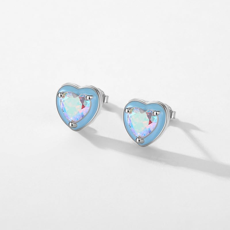 925 Sterling Silver Orecchini Donna Pale Blue Love Stud Orecchini Delicato Smalto Gioielli per Uso Quotidiano Un regalo per lei