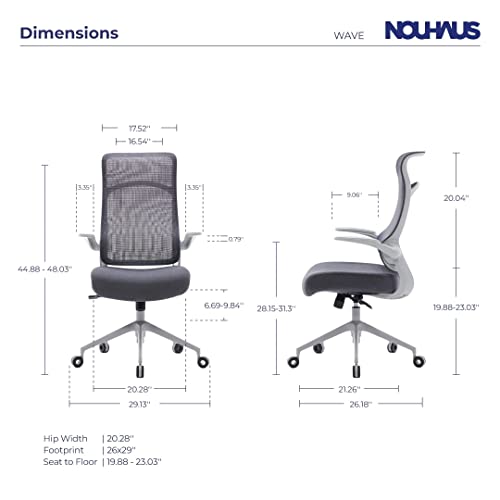 Nouhaus Wave Ergonomic Office Chair. Rolling Mesh Office Chair With Lumbar Support And Adjustable Arms. Comfortable Computer Chair, Home Office Desk Chairs, Task Chair Or Gamer Chair (Grey) #TOP5