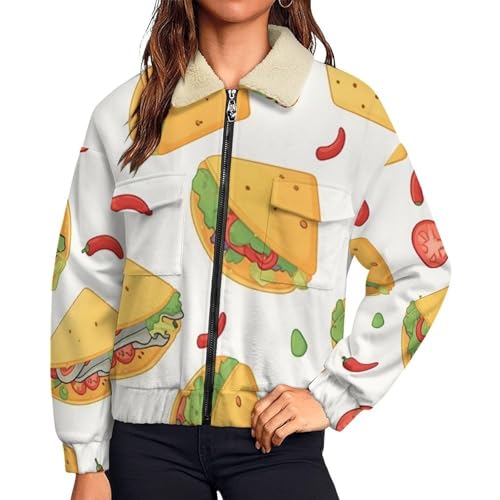 Sweat polaire femme chaud imprimé tortilla avec poche zippée hiver