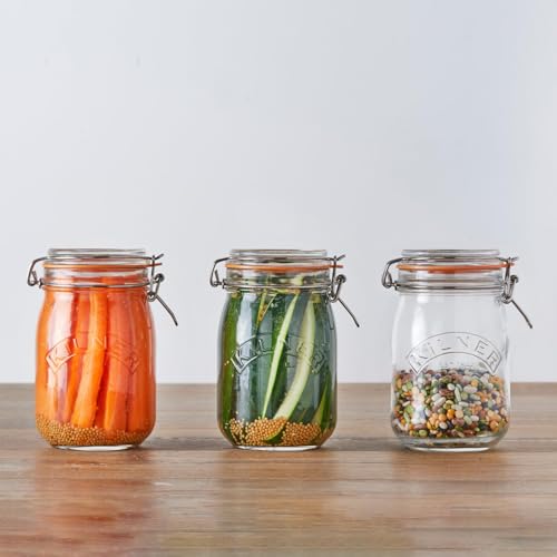 Image of Kilner Premium 2 x 1Litre Round Airtight Leakproof Borosilicate Glass Clip Top Jar | Multipurpose Food Storage Container with Wire Lock for Yougurt, Coffee, Pasta, Drinks