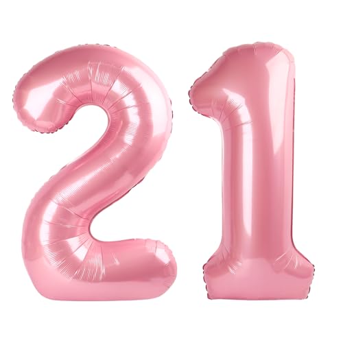 Image of Number Balloons 21 Balloon 40 inch Pearl Pink for 12 21 Birthday Decoration | Saturated Color, Large 40 in, With Straw & Hanging Hole, For Back-to-School Season, Wedding, Christmas, New Year, Anniversary