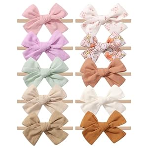 doboi 10PCS Baby Headbands Girls Hair Bows Nylon Linen Hairbands Handmade Hair Accessories for Newborn Infant Toddlers Little Girl and Kids