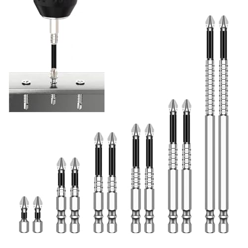Xumann 12 Pcs High Hardness Magnetic Screwdriver Drill Bit Set, Anti Slip Magnetic Drill Bits Set 25 50 65 70 90 150mm