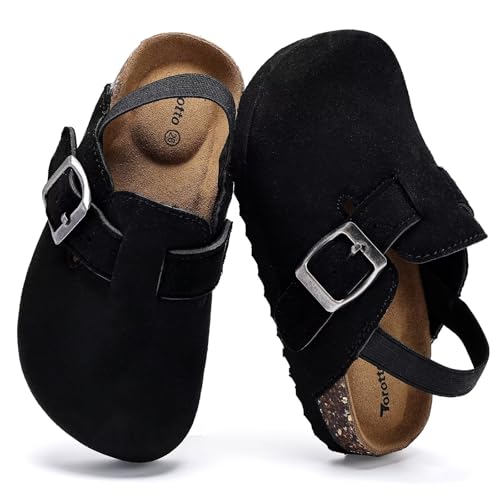 Image of Torotto Kids Suede Clogs Toddler Boys Girls Cork Footbed Clogs with Arch Support & Adjustable Straps for Indoor & Outdoor