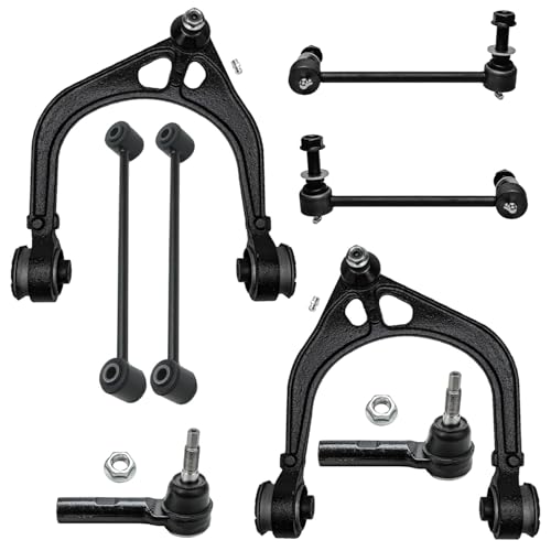 Image of Detroit Axle - 8pc RWD Kit for Chrysler 300 Dodge Challenger Charger Magnum 2 Front Upper Control Arms with Ball Joints 4 Front Rear Sway Bar Links 2 Front Outer Tie Rods Replacement