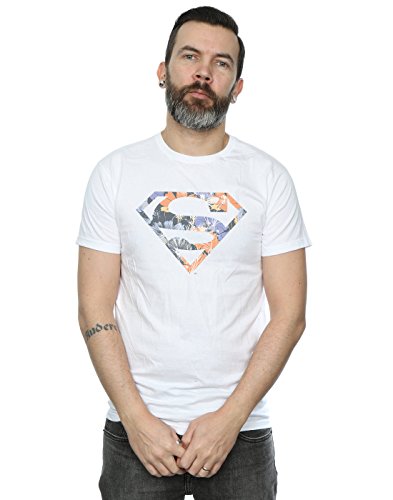 DC Comics Men's Superman Floral Logo 2 T-Shirt Medium White