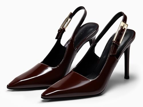 Image of Coutgo Women's Slingback High Heels Pointed Toe Stilettos Metal Buckle Dress Party Pump Shoes