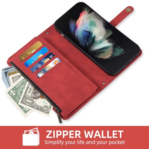 Coque Samsung Z Fold 3 Fleur Rouge avec Chaîne et Clapet - 6