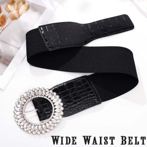 Elastic Wide Belt for Women Rhinestone Stretchy Belt for Dress Fashion Cinch Leather Belts Ladies Waist Belts 6