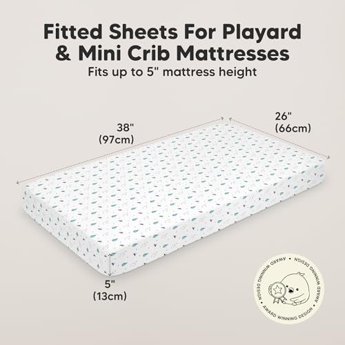 Image of 2pk Mini Crib Sheets Fitted 38x26 Pack N Play Mattress Sheet (Space Quest) | Organic Cotton Sheets for Pack and Play Mattress, Soft, Breathable Playard Bedding Sheet, Mini Toddler Bed Cover, Boys, Girls