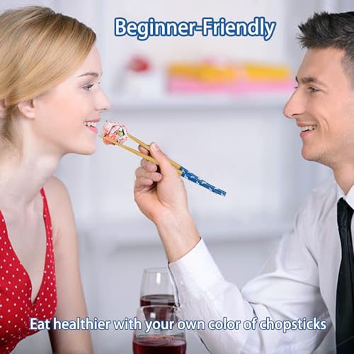 5 Pairs Japanese Natural Bamboo Chopsticks with Unique Pattern Dishwasher Safe, Reusable Non-Slip Chopstick Gift Set for Asian Dishes Sushi Rice Noodles, Nicely Boxed Chinese Chop Sticks