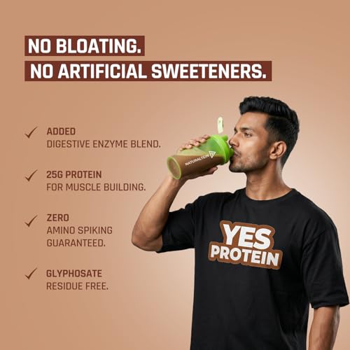 Image of Naturaltein YES Protein 1kg | Fermented Yeast Vegan Protein Powder | Chocolate Flavour | 25g Protein & 5.08g BCAA Per Serving | No Added Sugar | Naturally Sweetened | Digestive Enzymes | Heavy Metal Tested | 28 Servings