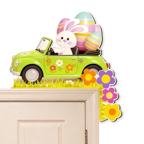 PIujsym Türrahmen Ostern Deko Holz, Osterhase mit Ostereiern, Doppelseitig Bedruckt, Osterdeko Fenster, Lustige Deko Ostern, Osterdeko Innen, für Türrahmen, Wand, Kühlschrank, Fenster, Kamin