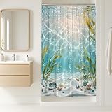 Seetang-Duschvorhang, Unterwasserküste, Blasen, Muscheln, Sommer, Aqua, Polyester, wasserdicht, Toilettenstoff, Duschvorhänge, Dekoration für Toilette, Badezimmer, Wohnheim, 91,4 x 183,9 cm