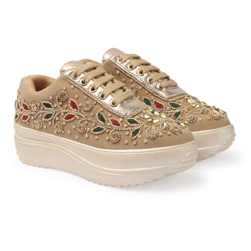 Image of Vendoz Women Hand Embroidery Wedding Party Bridal Sneakers 4032