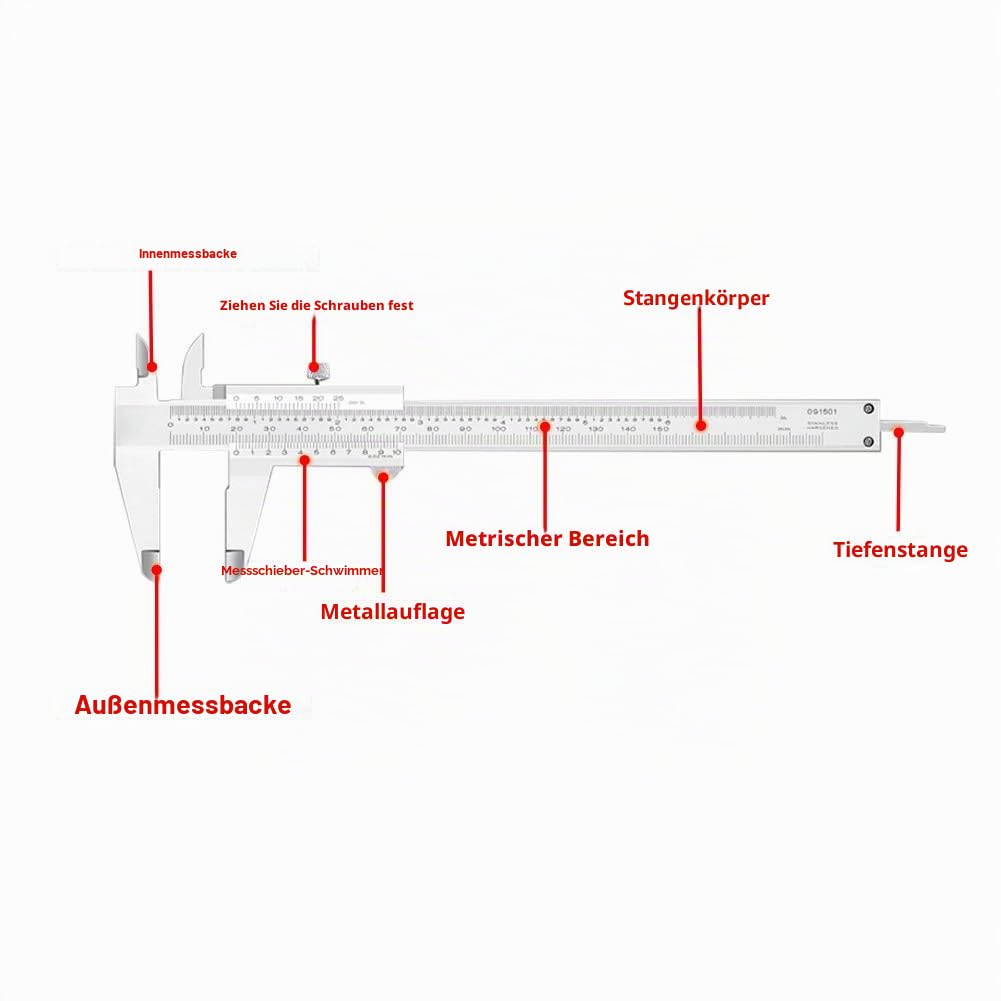0-200 mm Messschieber,Kohlenstoffreicher Stahl Präzisions Messschieber mit hoher Messgenauigkeit zum Tiefenmessung Innenmessung Außenmessung (0-200mm)