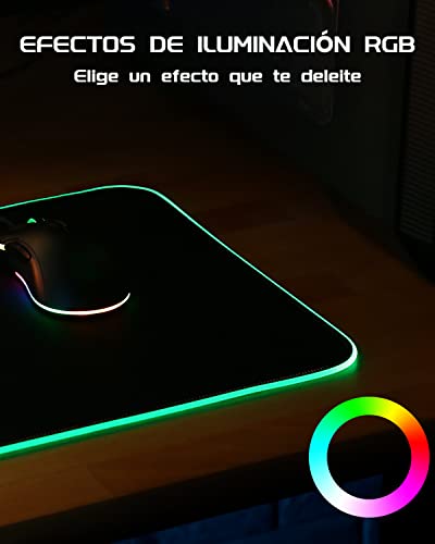EASEMO Alfombrilla de Ratón RGB, XXL 800x300x4mm Mouse Pad, 10 Modos de Iluminación 7 Colores LED, Base Antideslizante, Adecuada para Jugadores, PC y portátil - imagen 2