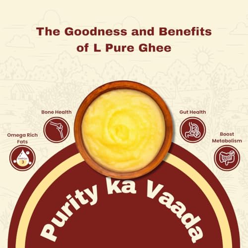 Image of LPURE A2 Cow Ghee 500ML | Desi Ghee in Glass Jar | Bilona Method | Grass-Fed | Curd-Churned | Cultured Ghee | Pure, Natural, Healthy | Keto-Friendly | Lab Tested
