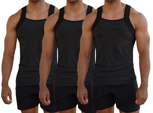 Different Touch Men's 3 Pack Dry Fit Square Cut Tank Tops