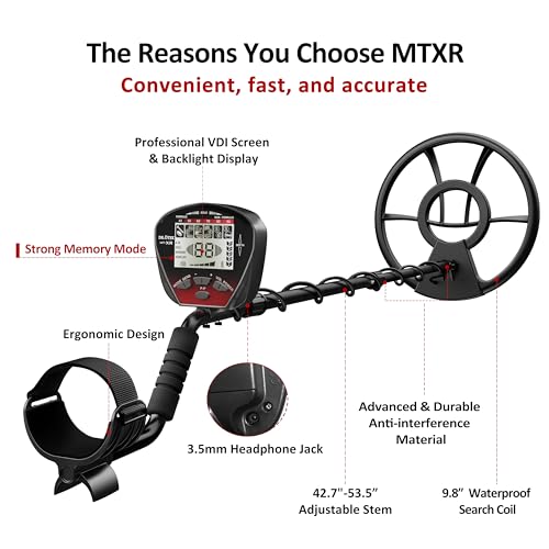 DR.ÖTEK Metal Detector Kit MTXR, Heavy Duty Spade Shovel and Stainless Steel Sand Scoop for Treasure Hunting