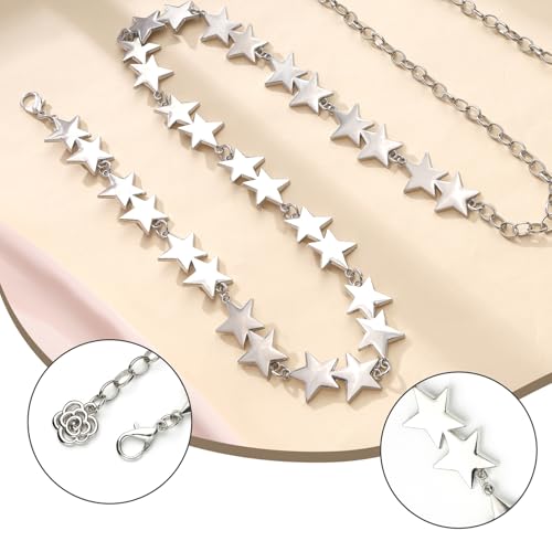 Milakoo Y2K Star & Moon Chain Belt for Women Waist Metal Link Chunky Chain Adjustable Size Belly Belt3