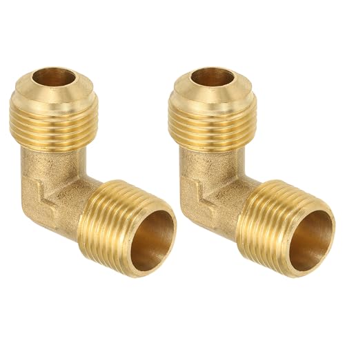 PATIKIL 90 Degree Elbow Brass Pipe Fittings, 2 Pcs 5/8" Male Flare x 1/2" NPT Male Thread Tubing Fitting Adapter Connector Tube Elbow Converter for Pipe Connection