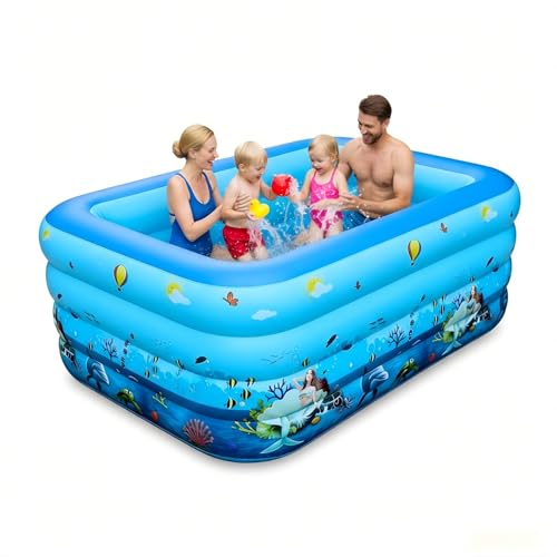 Image of Inflatable Pool for Kids and Adults, Oversized Thickened Family Blow Up Pools, Rectangular Inflatable Swimming Pool for Backyard, Outdoor, Garden, Summer Water Party (71X51X30IN 4-Floor)