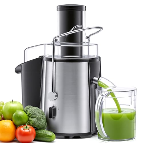 NEWBULIG Centrifugal Juicer, 700W Juicer Machine with 3" Feed Chute & 18,000 RPM, Dual-Speed Juice Extractor for Whole Fruits Vegetables, Easy to Clean, BPA-Free, Silver