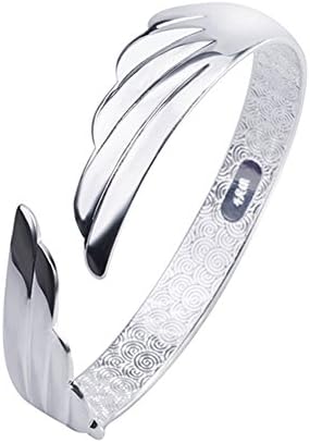 HYLJ Sterling Silver Plated Vintage Double Big Angel Wings Adjustable Bangle Bracelet,63MM