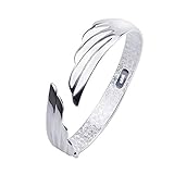 HYLJ Sterling Silver Plated Vintage Double Big Angel Wings Adjustable Bangle Bracelet,63MM